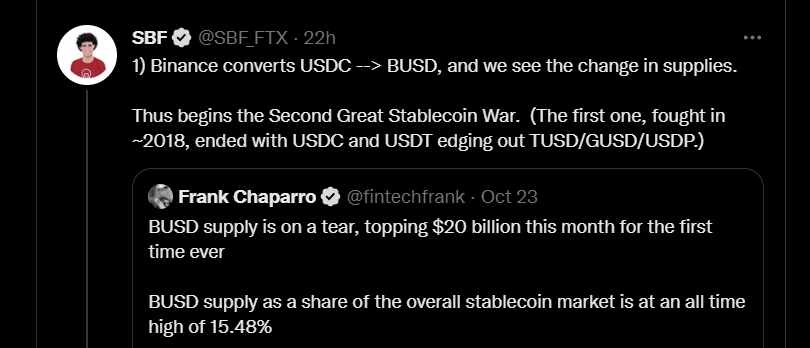 SBF “바이낸스, 2차 스테이블코인 전쟁 시작했다”