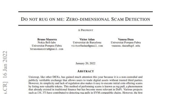 유니스왑 상장 토큰 97.7%가 러그풀 의심?–연구 논문 갑론을박