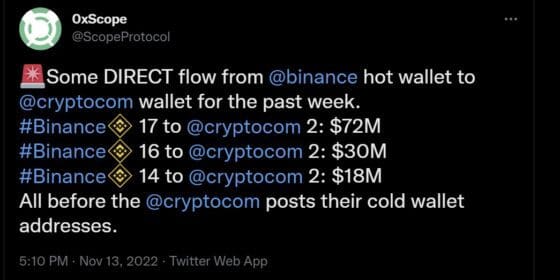 크립토닷컴, 추가 의혹 “자산 현황 공개前 바이낸스 핫월렛에서 1.2억 USDT 받아”