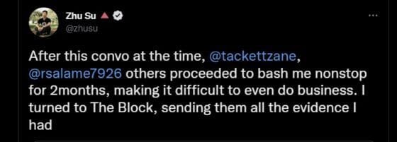 3AC 주쑤 “알라메다의 15% 고금리에 의문 제기, 더블록 제보했지만 보도 안돼” 주장