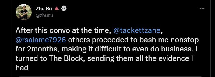 3AC 주쑤 “알라메다의 15% 고금리에 의문 제기, 더블록 제보했지만 보도 안돼” 주장