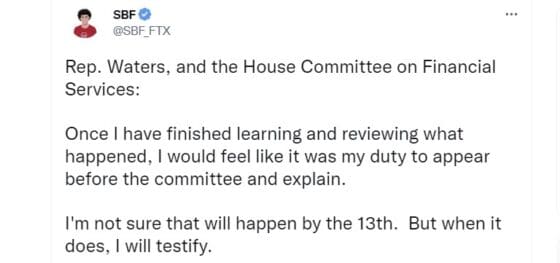 SBF, 13일 美하원 금융위 청문회 출석할까?