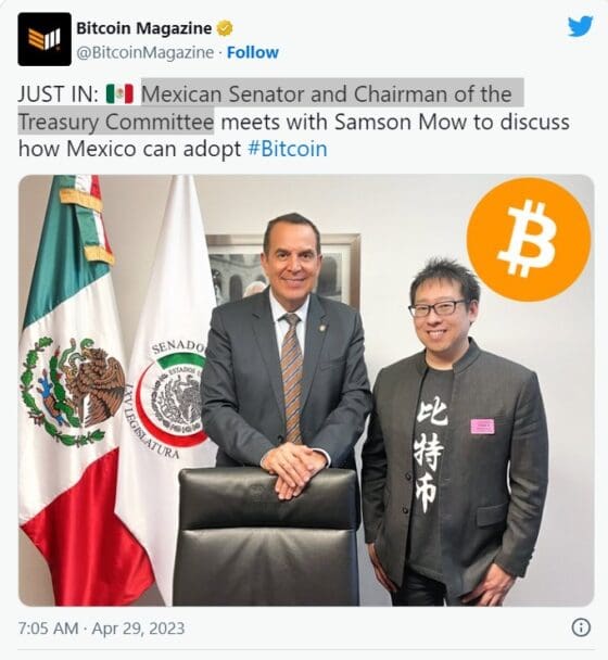 멕시코 정 재계 거물들, 샘슨 모우와 비트코인 채택 논의–어느 수준 채택할까