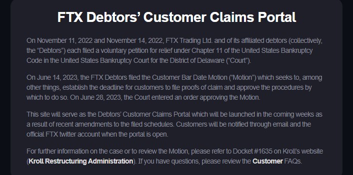 FTX 고객 청구 사이트 오픈 지연