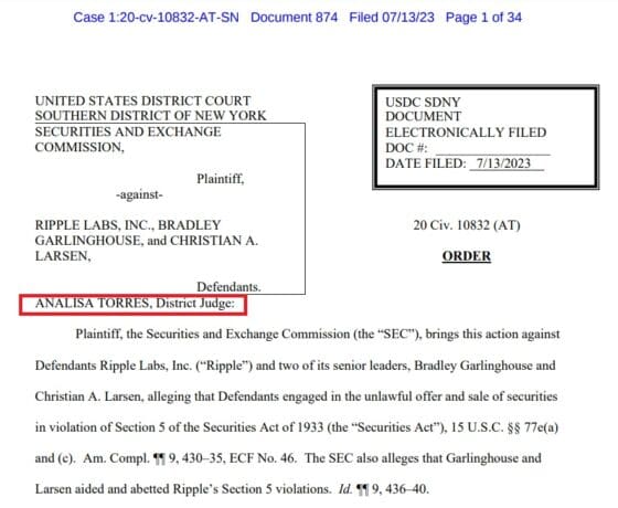 [자료] 미국 법원의 리플 판결문 요약