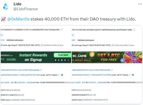 맨틀, 기금 관리 전략으로 4만 ETH 리도에 스테이킹 … 연 수익률 4.1%