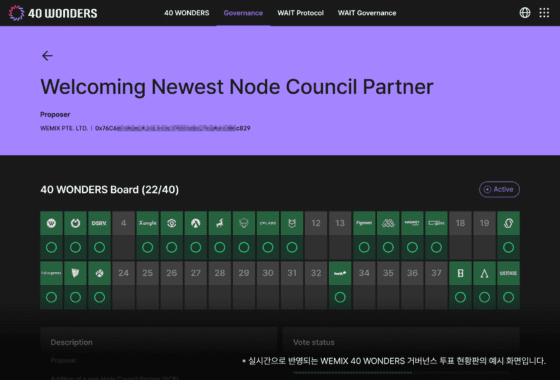 위믹스 재단, 40원더스 영입 위한 거버넌스 투표 시작… “실시간 확인 가능”