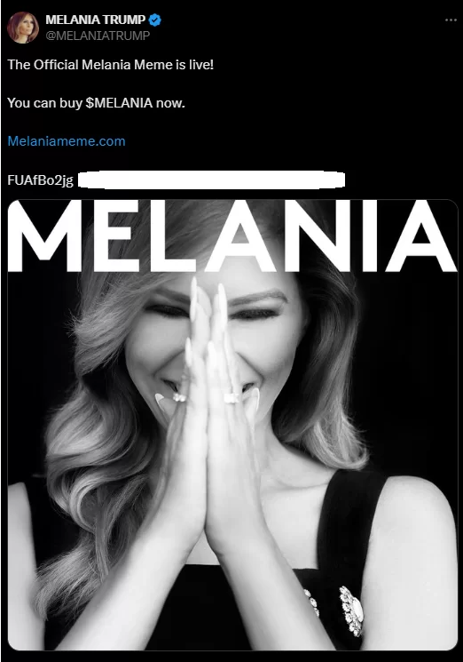 멜라니아 트럼프, 새로운 밈코인 출시