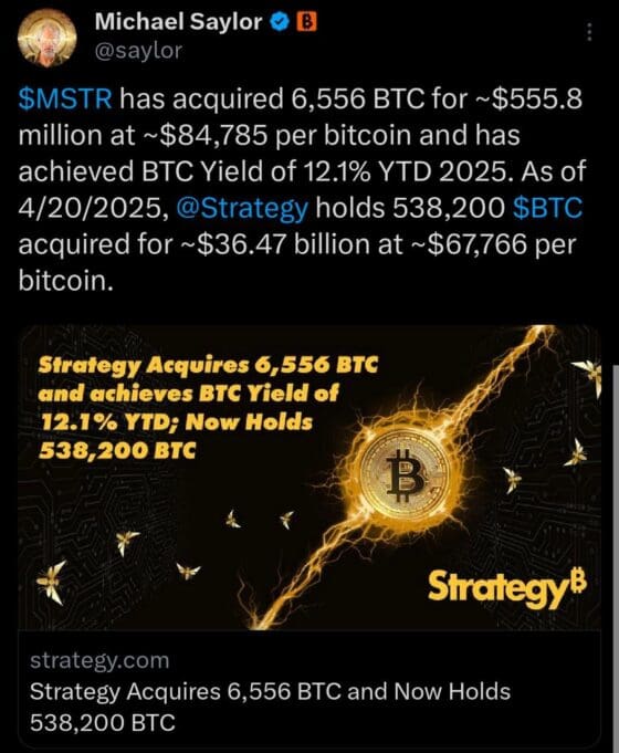 [주요 뉴스] 스트래티지, 비트코인 6556개 추가 매입…총 보유량 53만8200개