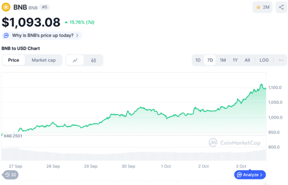 바이낸스코인(BNB) 1100달러 돌파…추가 랠리 vs 조정, 단기 전략은?