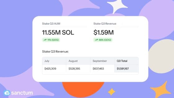 생텀스테이크(Sanctum Stake) 3분기 실적 공개… 스테이킹 매출 160만달러 돌파 및 스테이킹 자산 110만 SOL 증가