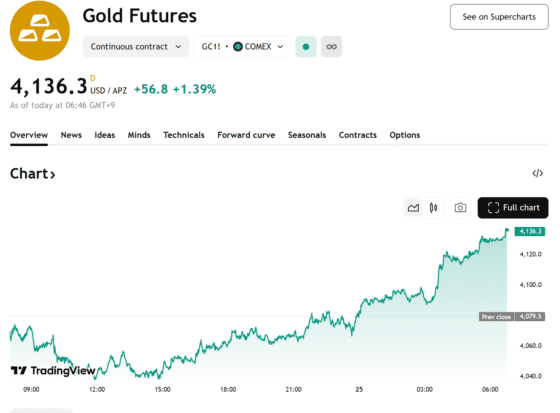 금 선물, 연준 금리 인하 기대 속 1.4% 상승…온스당 4136달러 회복