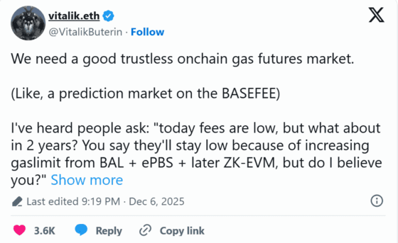 “이더리움 수수료 급등 대비 필요”… 비탈릭 부테린, 온체인 가스 선물시장 제시