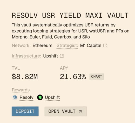 리졸브 USR 고수익 전략 볼트, 볼트스파이 기준 7일 수익률 상위권 기록