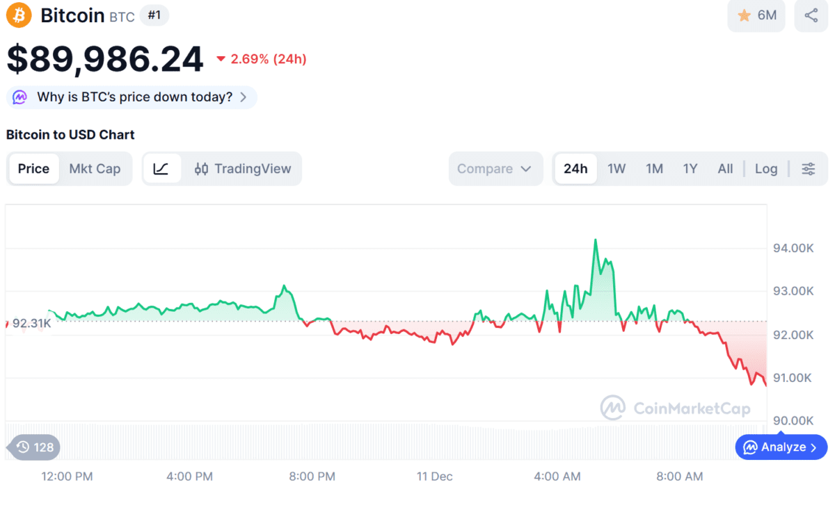 [속보] 비트코인 9만달러 하회