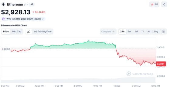 이더리움, 5% 밀리며 3000달러 붕괴…가격 하락이 의미하는 것