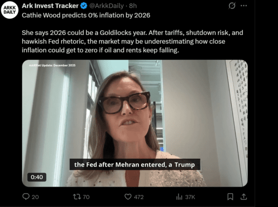 돈나무 언니 캐시 우드 “2026년 골디락스 해 온다…인플레 0% 가능”