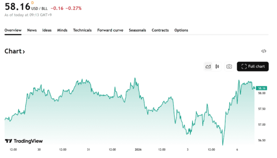 국제유가, 지정학 리스크에 반등했지만 상단은 제한… WTI 58달러선 공방