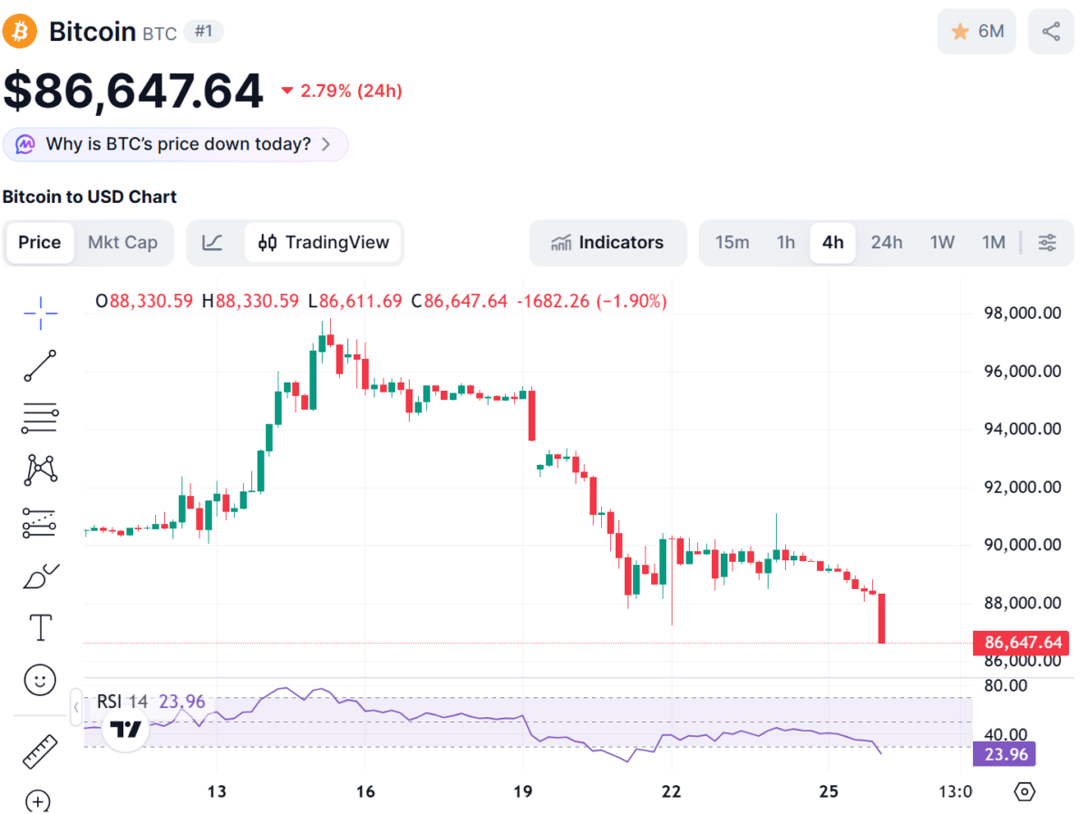 [속보] 비트코인 8만7000달러 붕괴