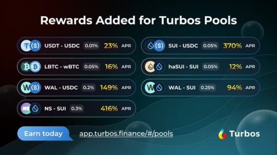 터보스 파이낸스(TURBOS), 수이(SUI) 생태계 중심 DEX로 부상…유동성 풀 보상 대폭 강화